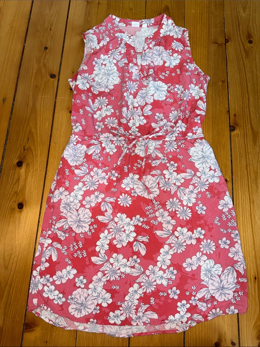 GAP Pink Floral Sleeveless Tie-Waist Dress With Pockets Size M